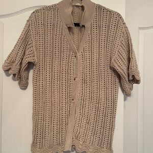 Solitaire Crochet Oatmeal Kabana Top and Pant Set Flare Bell Bottom Large